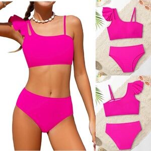 Girls Swimsuit Two Piece Bikini Set Ruffle with Adjustable Strap Quick Dry 5-6